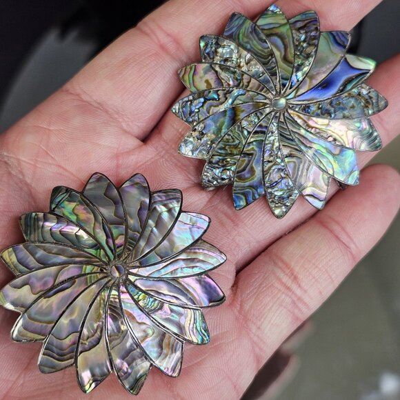 Sterling Silver 925 Mexican Abalone Brooch PAIR. 2pcs Total. Beautiful! - Picture 10 of 11